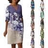 Women's Summer Casual Fashion Five-quarter Sleeve Printed V-Neck Loose Mid-Length Dress