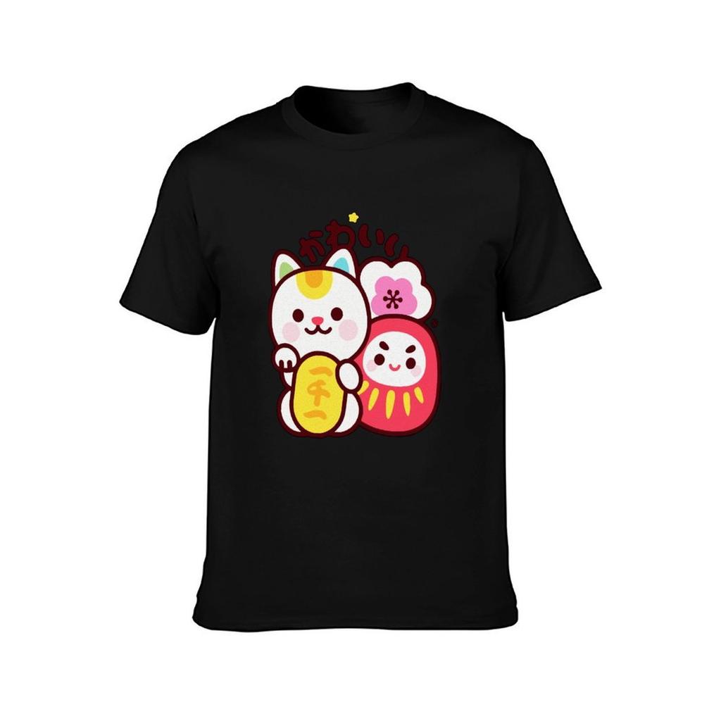 Кавайная футболка Maneki Daruma Кавайная наклейка Футболка футболка man дизайнерские футболки для мужчины упаковка белая Футболка