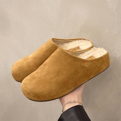 Модные меховые замшевые сабо для женщин Модные зимние тапочки с пробковой стелькой Короткие плюшевые туфли для женщин Удобные нескользящие туфли Boken