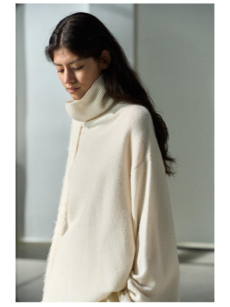 Shi Ji Wool High Neck Loose Sweater - Cozy Autumn Long Sleeve Pullover