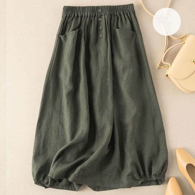 Женская хлопковая и льняная юбка Literary с эластичным поясом, женская летняя льняная юбка средней длины