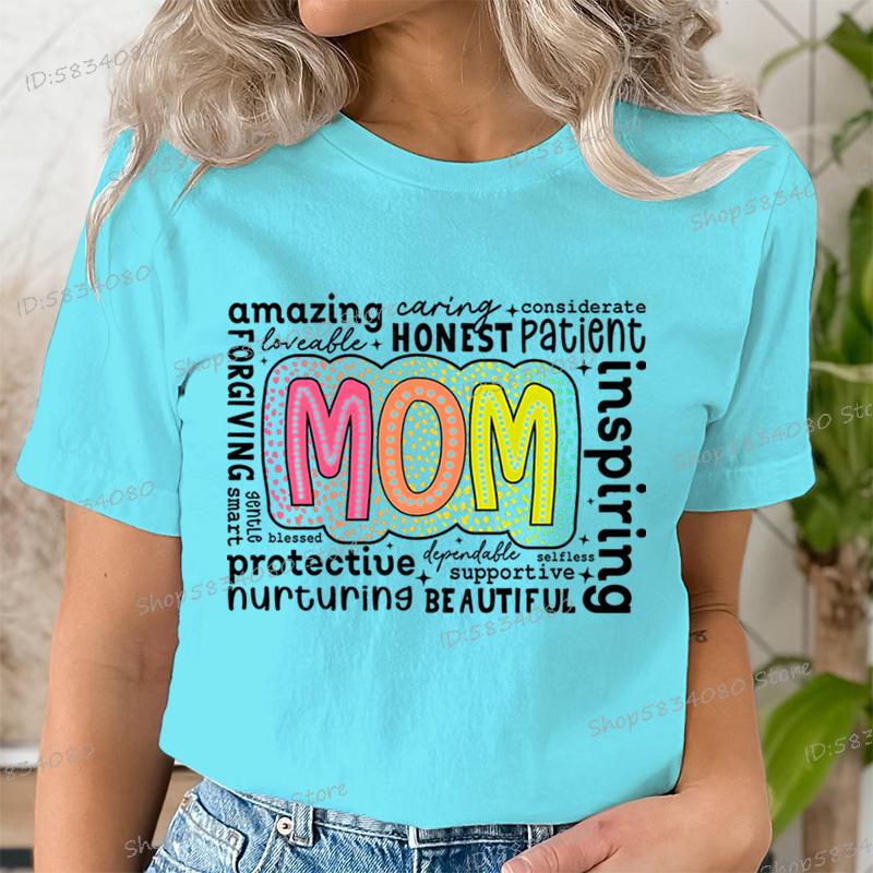 Retro Mother Fashion Casual Tops Gift for Mom Funny T Shirts Mothers Day Classic Tops Mom Life Printed Tshirt Womens Clothing