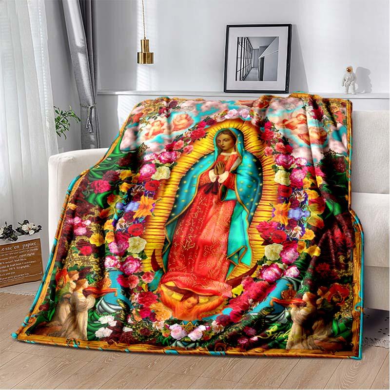 1 PC 3D printed flannel blanket (Our Lady of Guadalupe pattern) home blanket birthday gift..