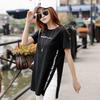 FEKEHA Summer Women Side Split Sexy Long T Shirt Women Letter Print Black White Cotton Harajuku Tops