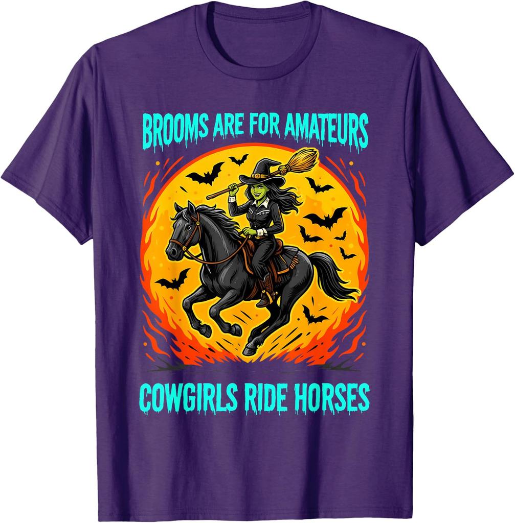 Brooms are for Amateurs Witch Cowgirls Ride Horses Halloween T-Shirt