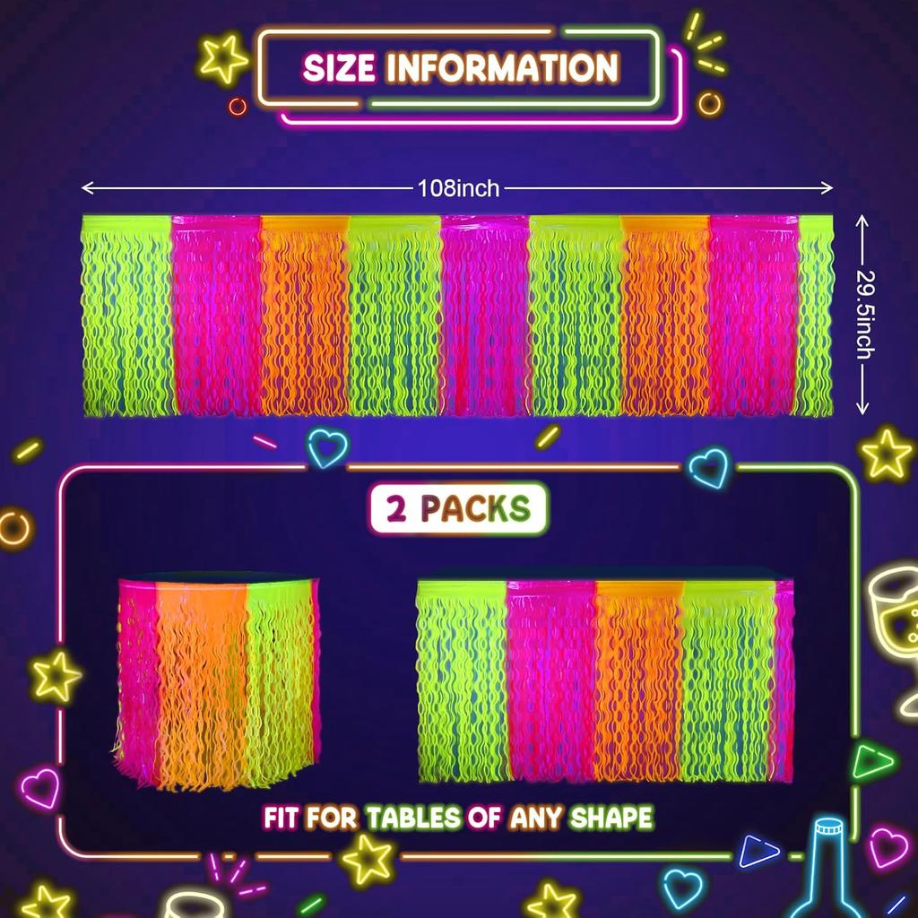 Mega-L Светящиеся в темноте party supplies, 2 упаковки Неоновые party decorations Флуоресцентные Макарон Оранжевый, Желтый и Фуксия Волнистая Металлическая Фольгированная бахрома
