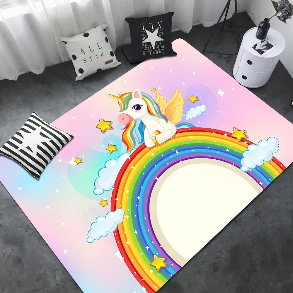 Cartoon Unicorn Animal Bathroom Mat Kids Room Bedroom Decoration Balcony Anti-Slip Doormat Living Room Bedside Area Rugs