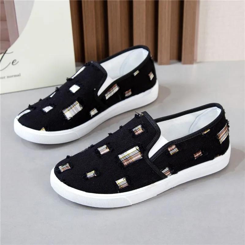 Женская обувь женская милая противоскользящая черная студенческая школьная холщовая слипоны лоферы женская повседневная комфорт весенне-летняя обувь ab563