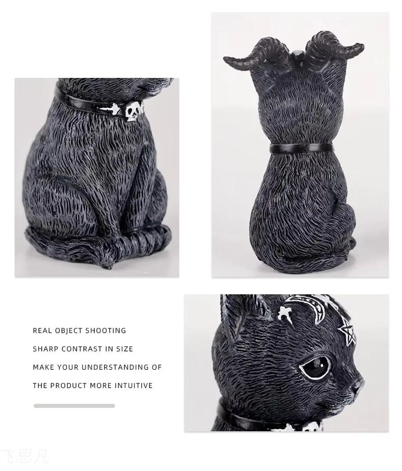 Black Cat Statue Mysterious Cute Cat Witch Cat Figurine Witches Decor Desk Ornament Hand-Painted Sculpture for Halloween