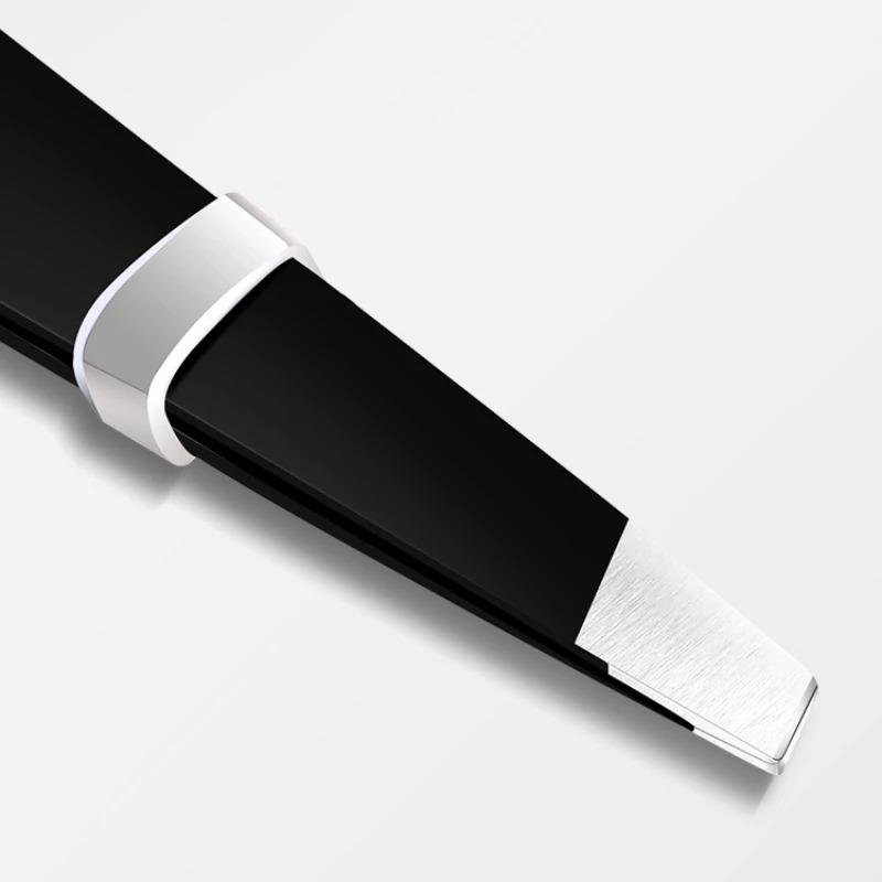 Пинцет для бровей из нержавеющей стали черного цвета со скошенным и плоским кончиком, инструменты для красоты, для наращивания ресниц и удаления вросших волос