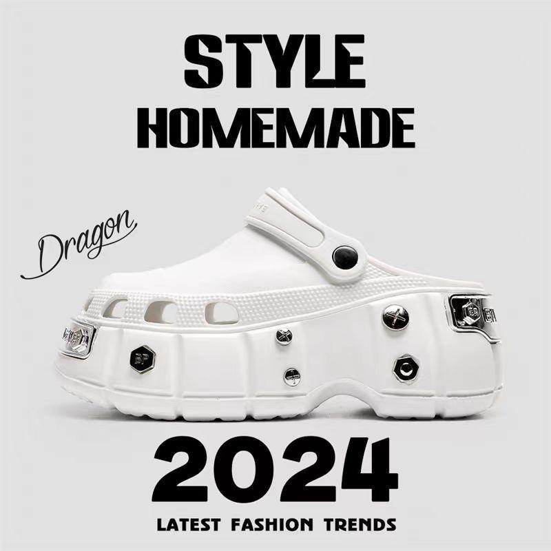 Мужские туфли двойного назначения Z Black Dual-Purpose с толстой нескользящей подошвой - Heightening Paris Hole Slip-On Летняя пляжная обувь