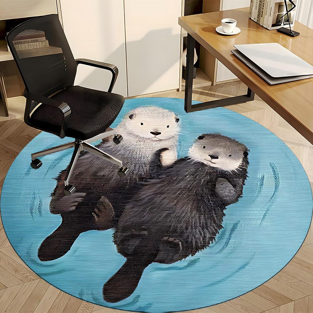 1pc Otter Family Office Round Area Rug, Indoor Mat Suitable For Office, Under Office Chairs Bedroom Living Room Home Decor, Room Deco