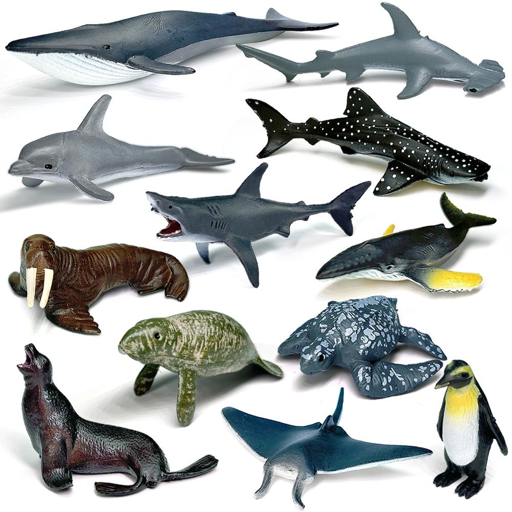 12pcs/set pvc Simulated Sea Life Toy Model Realistic Marine Animals Whale Shark Dolphin Turtle Birthday Gifts for Kids