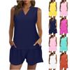 Women's Solid Color Loose V-Neck Pullover Sleeveless Casual With Pockets Elastic Waist Shorts Set
