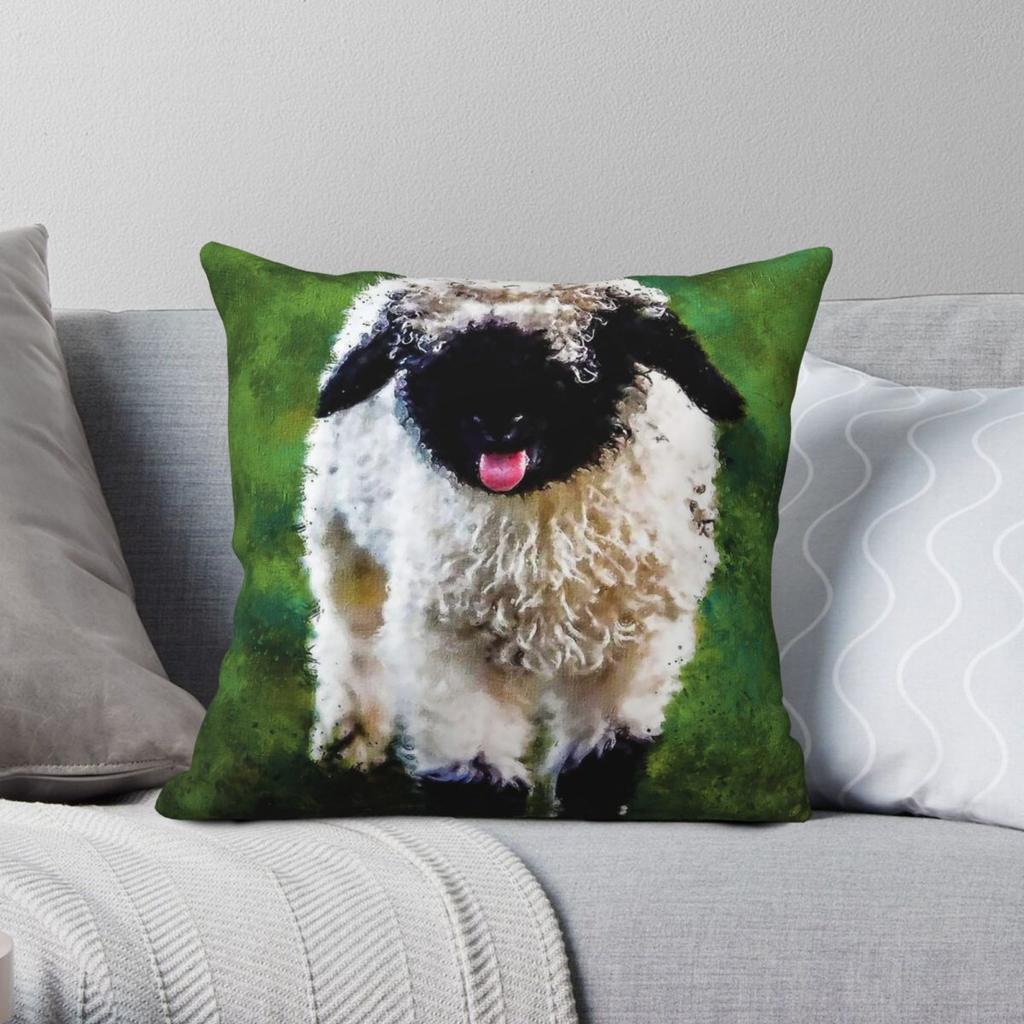 Swiss Valais Blacknose Sheep Pillowcase Polyester Linen Velvet Creative Zip Decorative Pillow Case Car Cushion Cover
