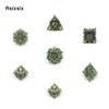 7 Pcs Green Yellow Lotus Flower  Metal Dice Solid Metal Polyhedral Dice Set Suitable for Role-Playing RPG  Board Game Card Game