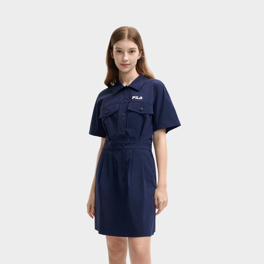 Fila Original Series Fashion Comfortable Loose Woven Breathable Short Sleeve Dress Women Dresses F11W429302FDB