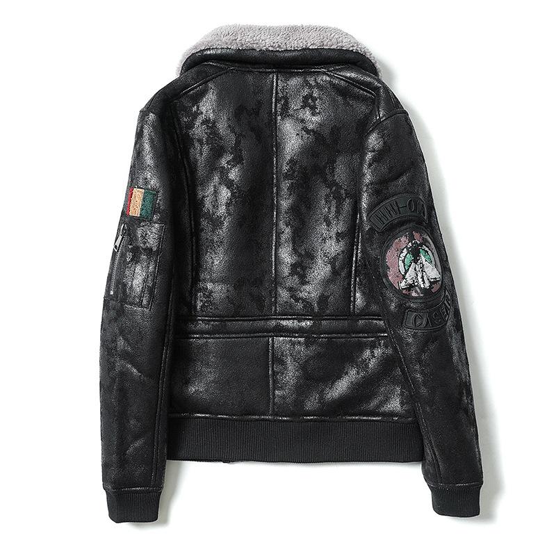 Мужской летный костюм ВВС, мотоциклетное кожаное пальто, цельное кожаное пальто из кожи и меха с вышитыми рукавами и этикеткой