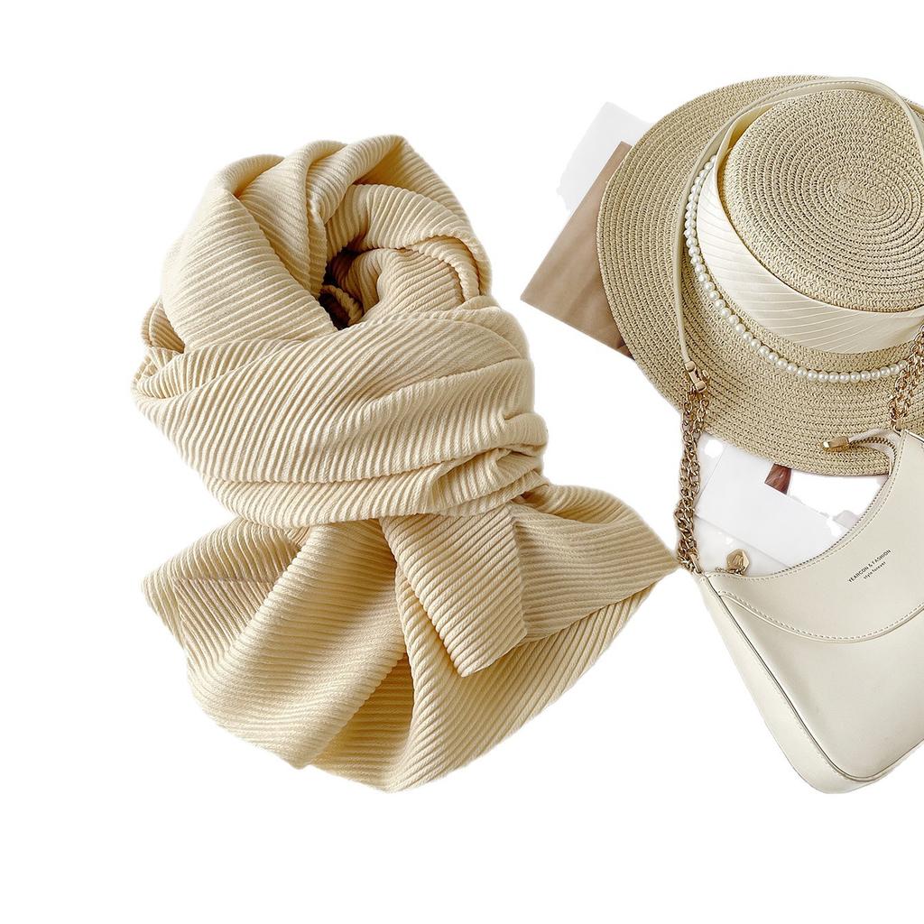 Versatile Cashmere Scarf Autumn And Winter Fashion Solid Color Long Scarf Shawl Thickened Warm Pleated Scarf