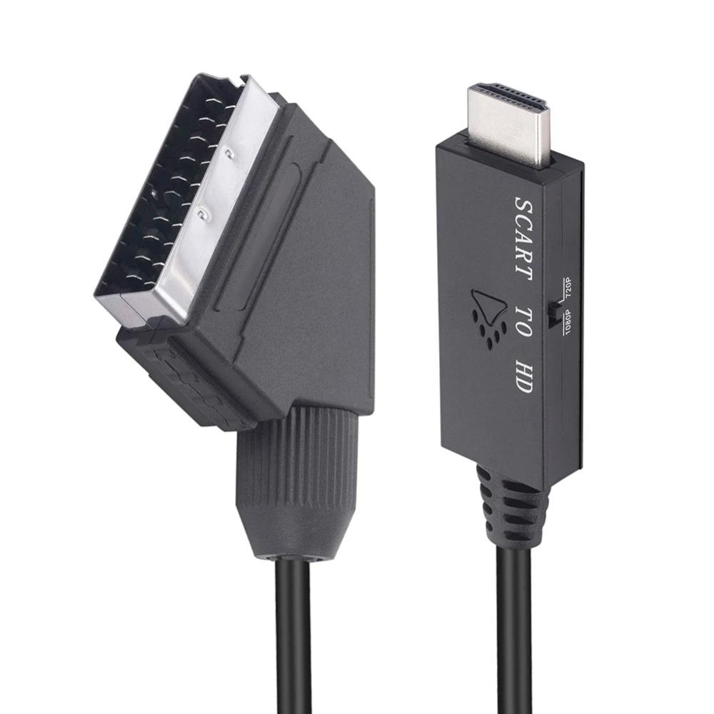 Кабель-переходник SCART на HDMI-совместимый Видео Аудио Конвертер Адаптер Scart в HDMI Выход Поддержка 720P/1080P Переключатель для HDTV DVD