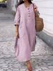 Casual Loose O Neck Pocket Women's Cotton Linen Dresses Spring Summer Solid Color Simple Female Vacation Dress