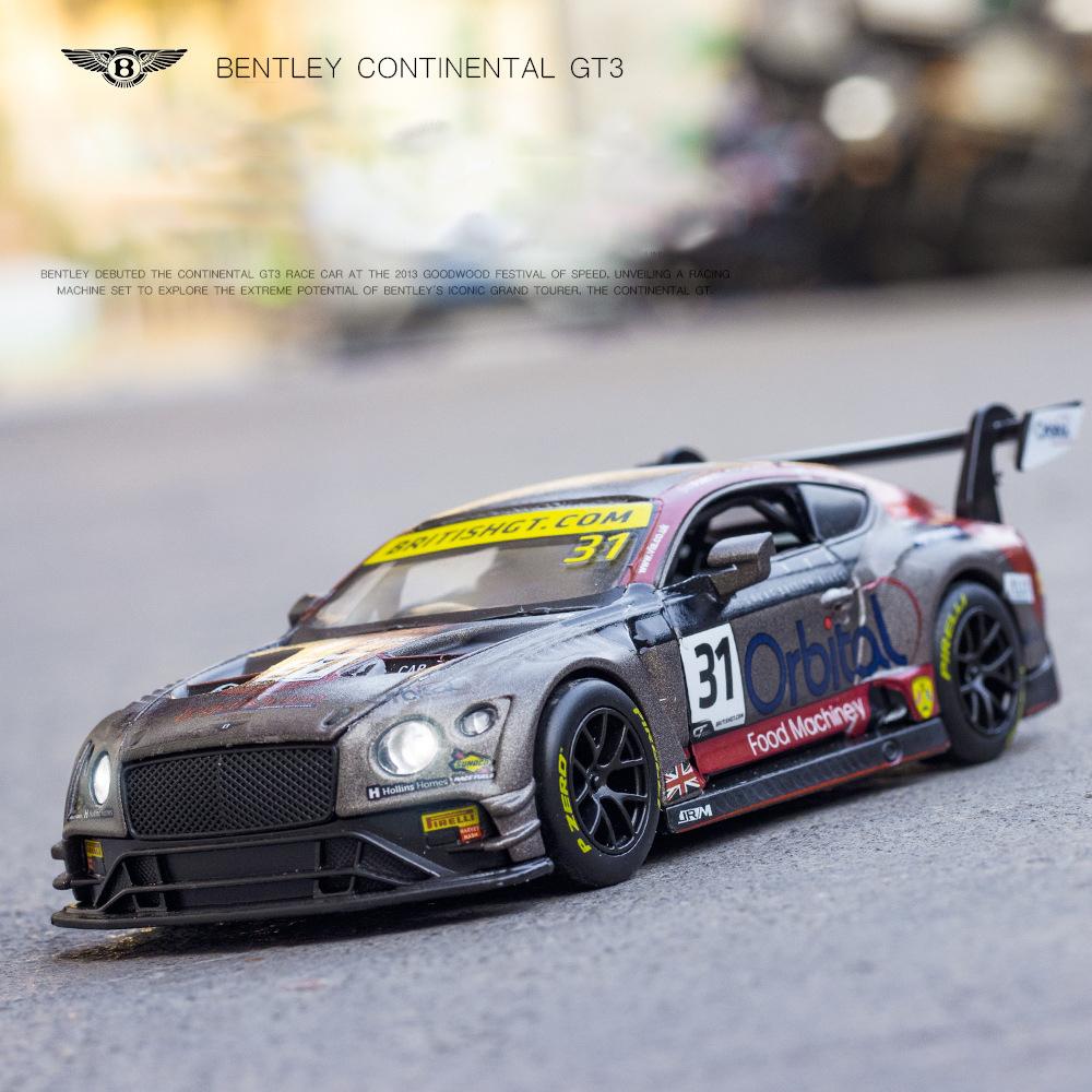 1/32 Scale Bentley Continental GT3 Diecast Car Model Toy, Pull Back Toy Vehicle with Sound and Light for Kids Toddler Boys Girls Gift Collection