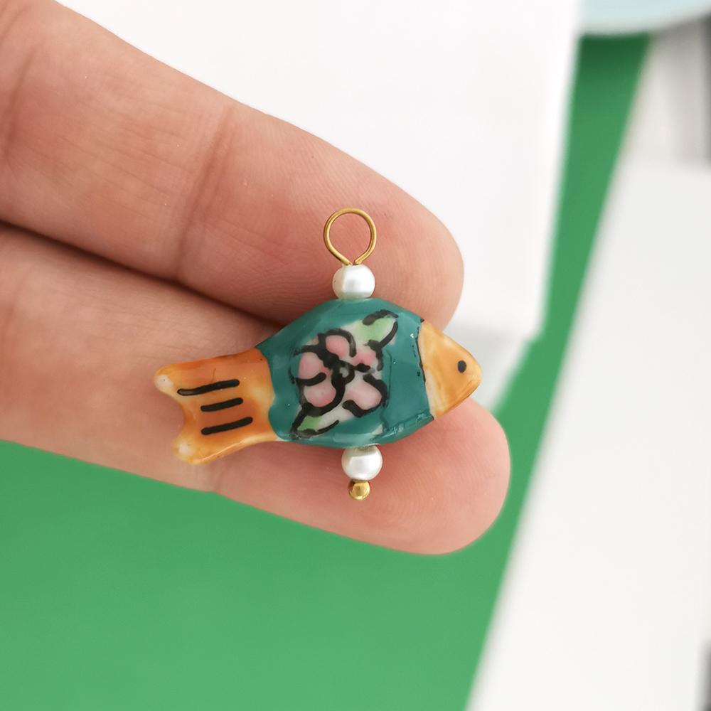 1pc Ceramics Pendant Conch Charm Fish Shell Sea Star Dolphin Stainless Steel PVD Gold for Necklace Bracelet