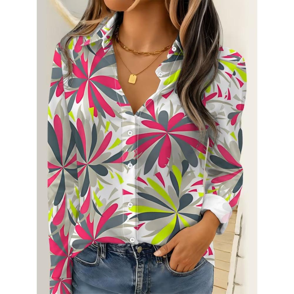 Women 2026 Long Sleeve Shirt Fashion Abstract Dot Printing Blouse Elegant Graphic Casual Daily Wear Spring Autumn Blouse Tops
