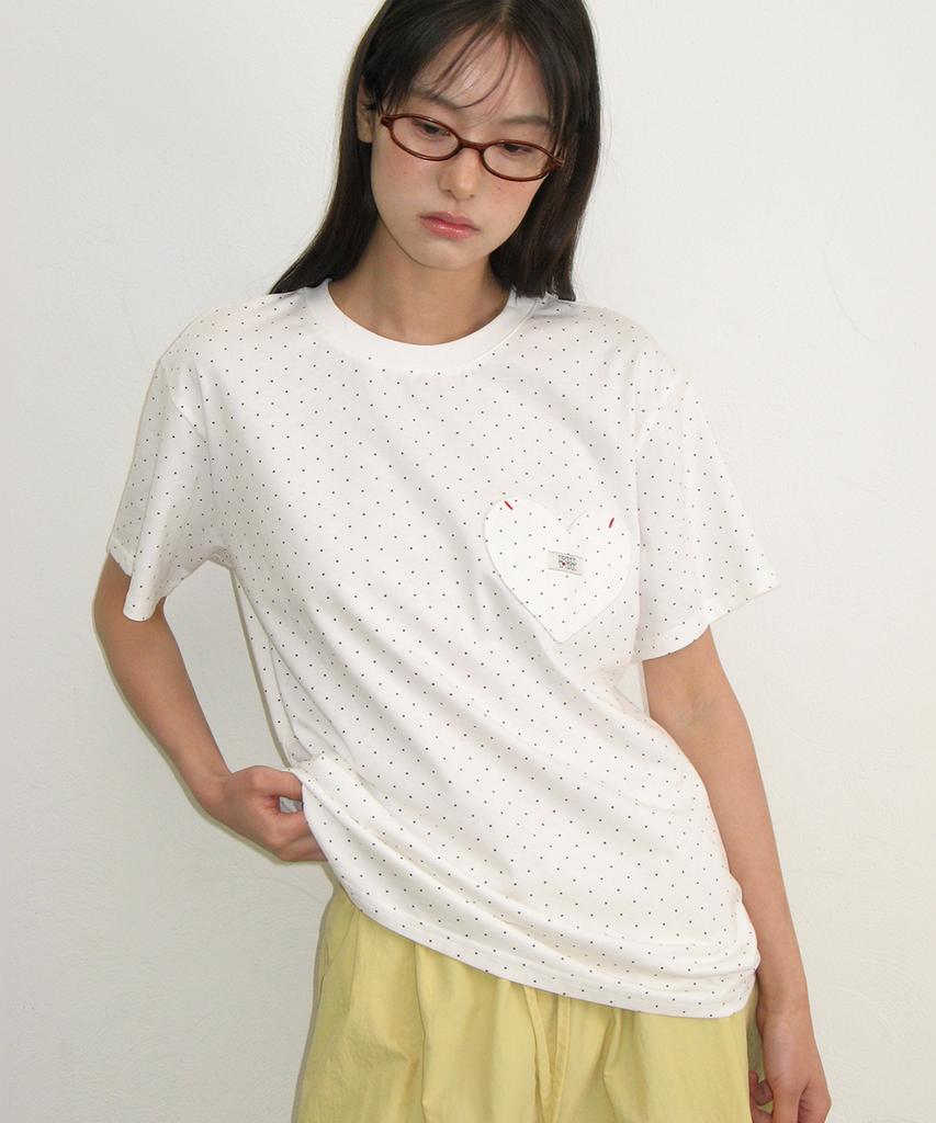 RONRON Herat Pocket Basic Fit T Shirt Dot White