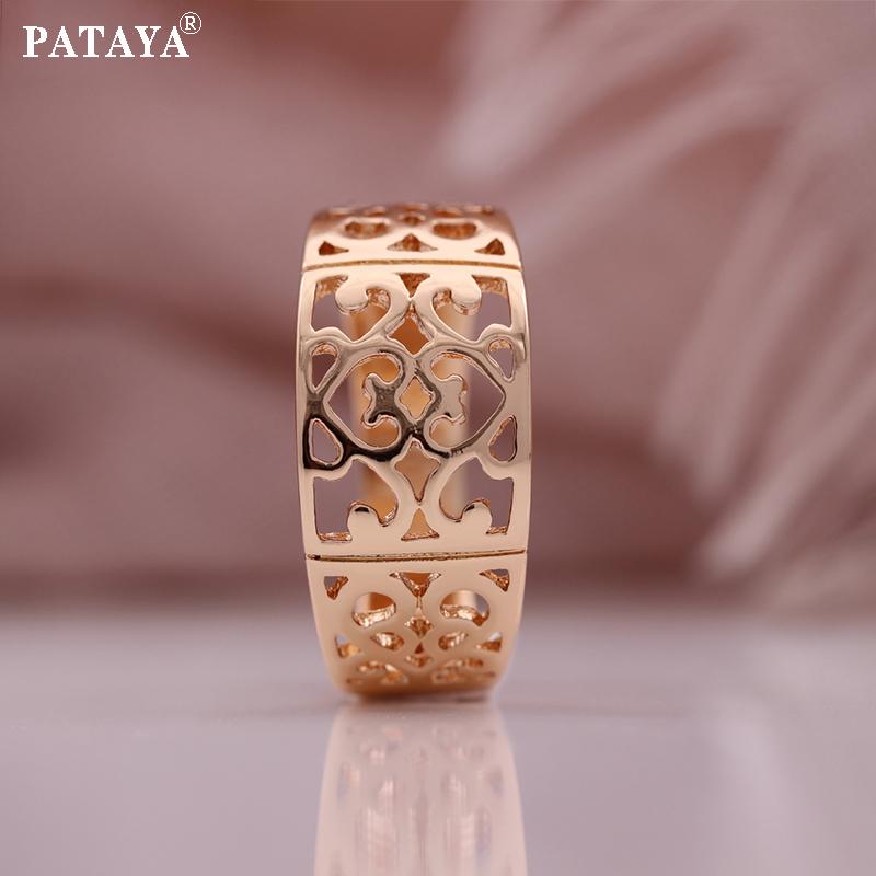 PATAYA Глянцевое кольцо цвета розового золота с полыми итальянскими классическими кольцами с темным цветком