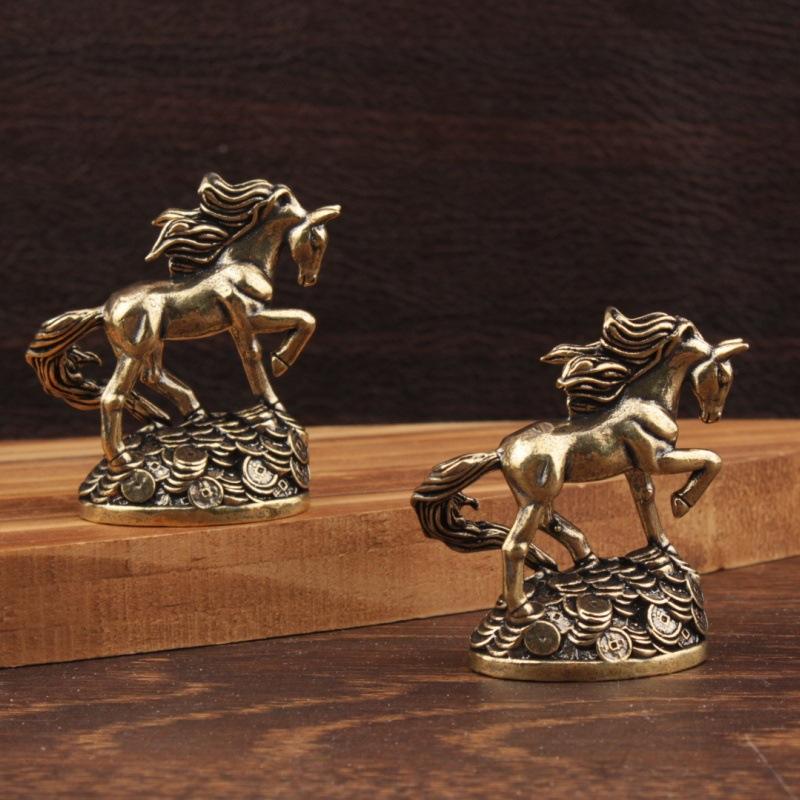 Латунная Лошадь Зодиака с Деньгами Лошадь Украшения Настольное Украшение Поделки Украшения Античная Бронза Животное Миниатюрная Модель