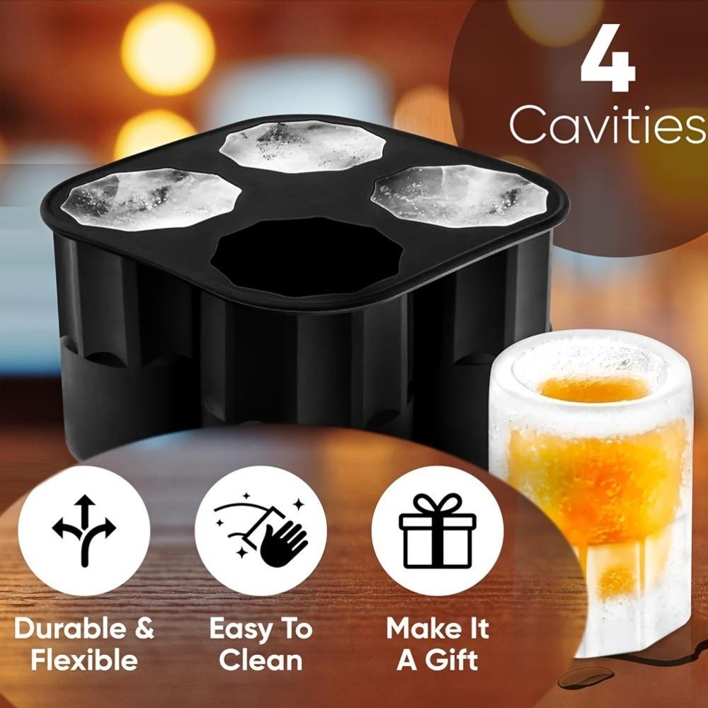 Силиконовая форма для льда с 4 отделениями для стакана для виски, многоразовая цилиндрическая форма для льда для морозильника - идеально подходит для напитков и безалкогольных напитков