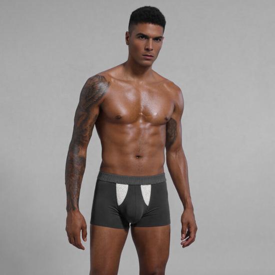 Men Boxer Underwear Mid-rise Elastic Waistband Double Layer Holes Shorts Briefs