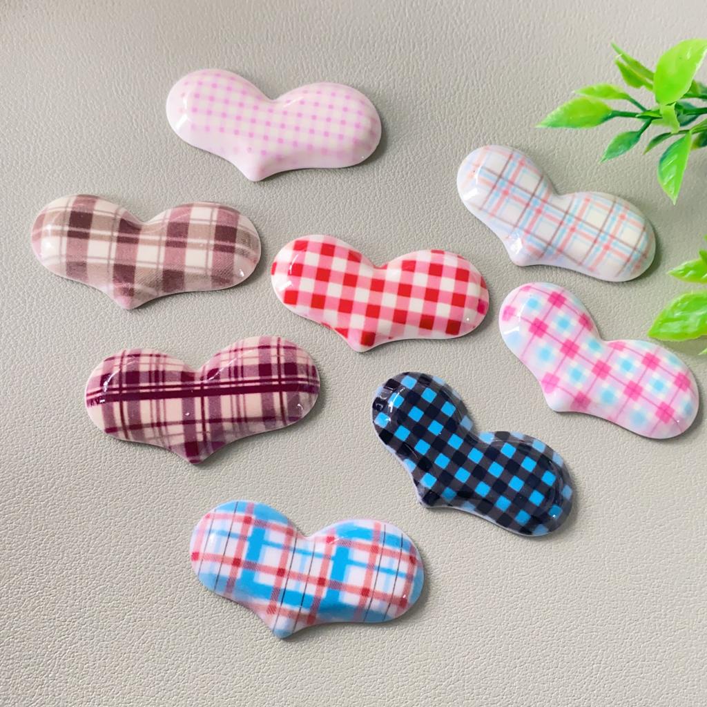 Kawaii Check Pattern Heart Flatback Resin Cabochon Scrapbook DIY Valentines Craft Decoration Accessories