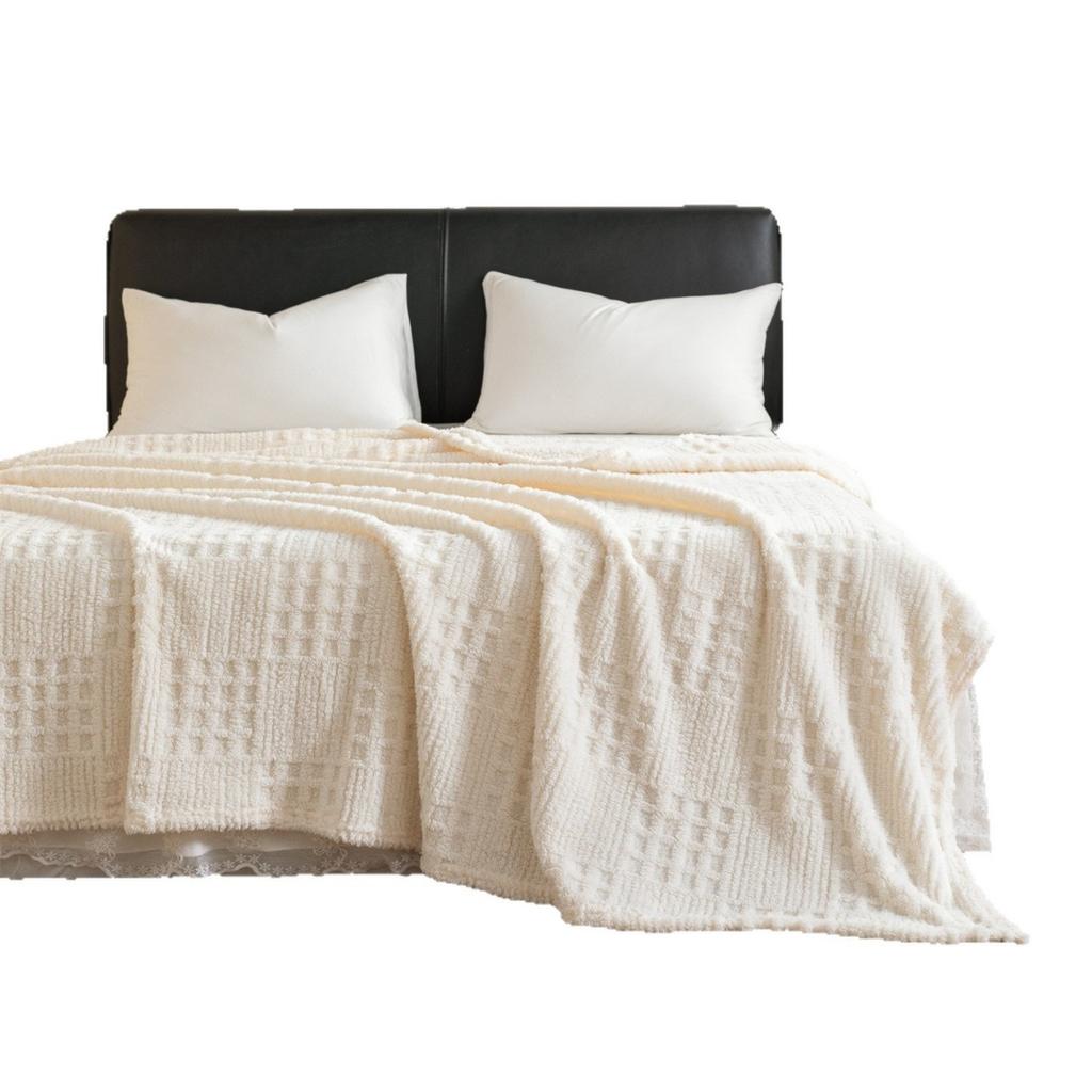 Thick Plush, Warm Double-sided Velvet Waffle Cover Blanket Jacquard Flannel Blanket with Plush Autumn and Winter Knitting