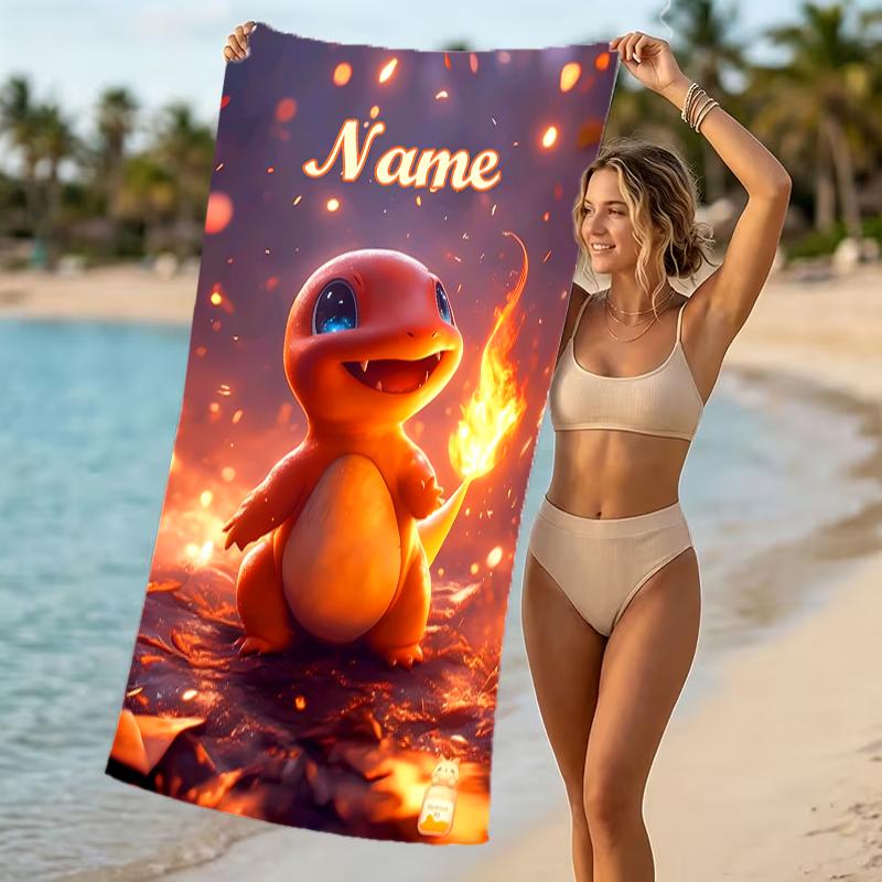 Customizable personalized beach towels Pokémon Charmander themed designs.Suitable for the beach, yoga, sports;ideal as beach accessories