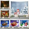 Home Decoration Christmas Snow Night Santa Claus Reindeer Tapestry Bedroom Living Room Decoration Wall Hanging Background Cloth