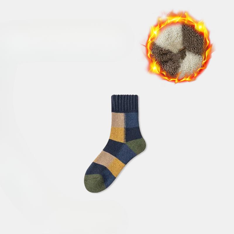 Мужские зимние носки до середины икры из чистого хлопка, утолщенные и с флисовой петлей, теплые