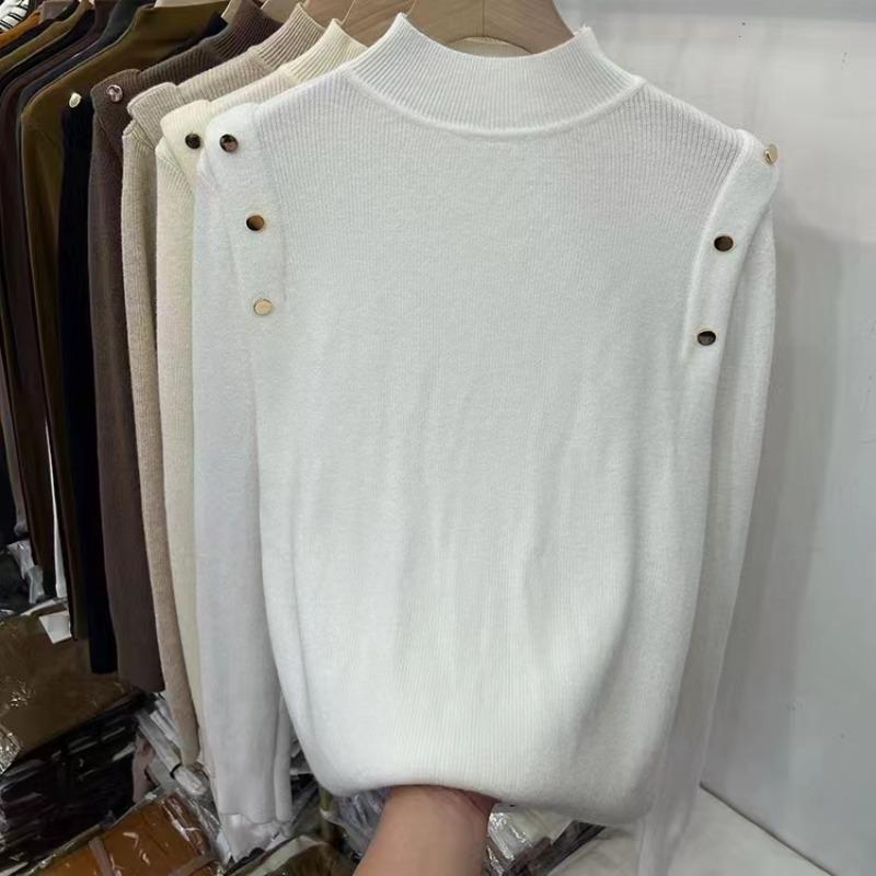 Модный элегантный однотонный вязаный свитер с полувысоким воротом для женщин, осенний повседневный облегающий свитер с длинным рукавом для женщин, топы, зимние теплые базовые трикотажные изделия 24880