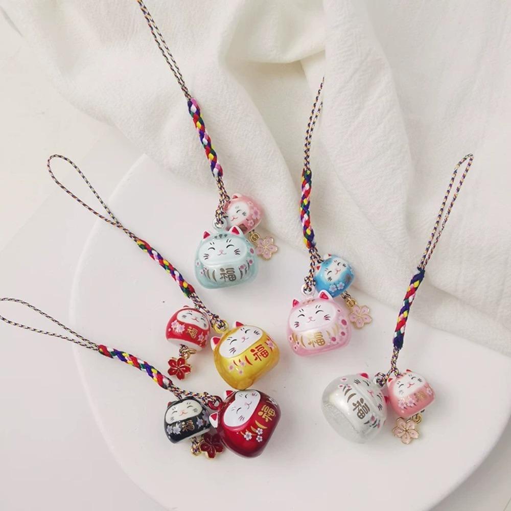 Fantastic Maneki Neko Key Chain Cherry Blossom Phone Strap Personality Lucky Cat Pendant  Children
