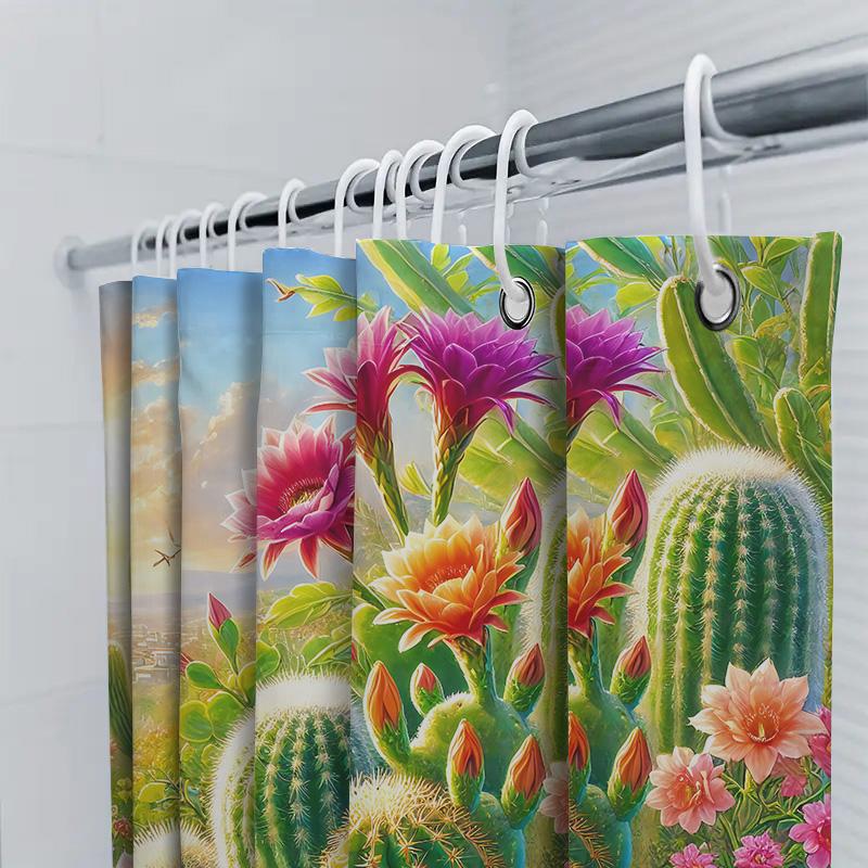 Cactus Garden Shower Curtain Vibrant Desert Plants Artistic Print Waterproof Bathroom Decor Easy To Install and Maintain