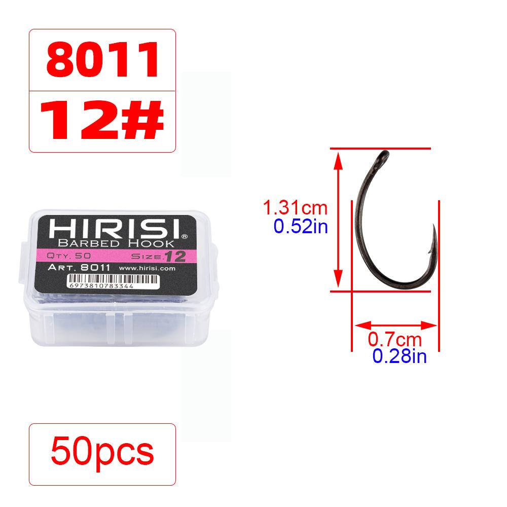 Hirisi 50/100 шт. Крючки для карповой ловли с покрытием PTFE Стальные крючки с бородкой В коробке 8011 Рыболовные аксессуары
