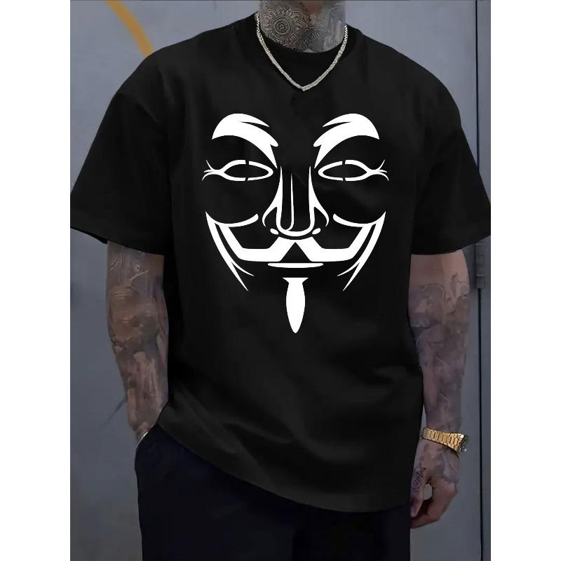 Мужская футболка с графическим принтом Guy Fawkes Anonymous, дизайн маски Анонимуса - Вдохновленная «V — значит Вендетта», Повседневная, с круглым вырезом, с коротким рукавом, Дышащая, Летний комфорт