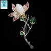 Emerald Magnolia Silver Brooch: Retro Floral Pin Corsage for Women