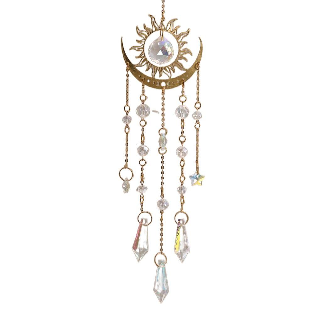 Rainbow Maker Golden Flame Moon Crystal Pendant AB Colourful Hanging Sunshine Catcher Moon Eye Moon Hanging Decoration Garden