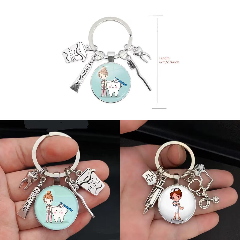 Care Dental Nurse Keychain With Medical Syringe And Stethoscope Gift Pattern