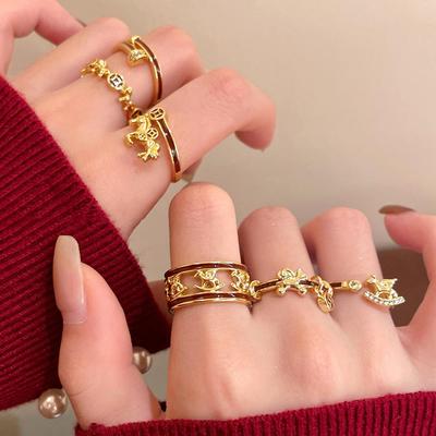 Изысканное китайское кольцо-лошадка на Новый год, регулируемое, для женщин - Универсальный аксессуар для указательного пальца в стиле легкой роскоши