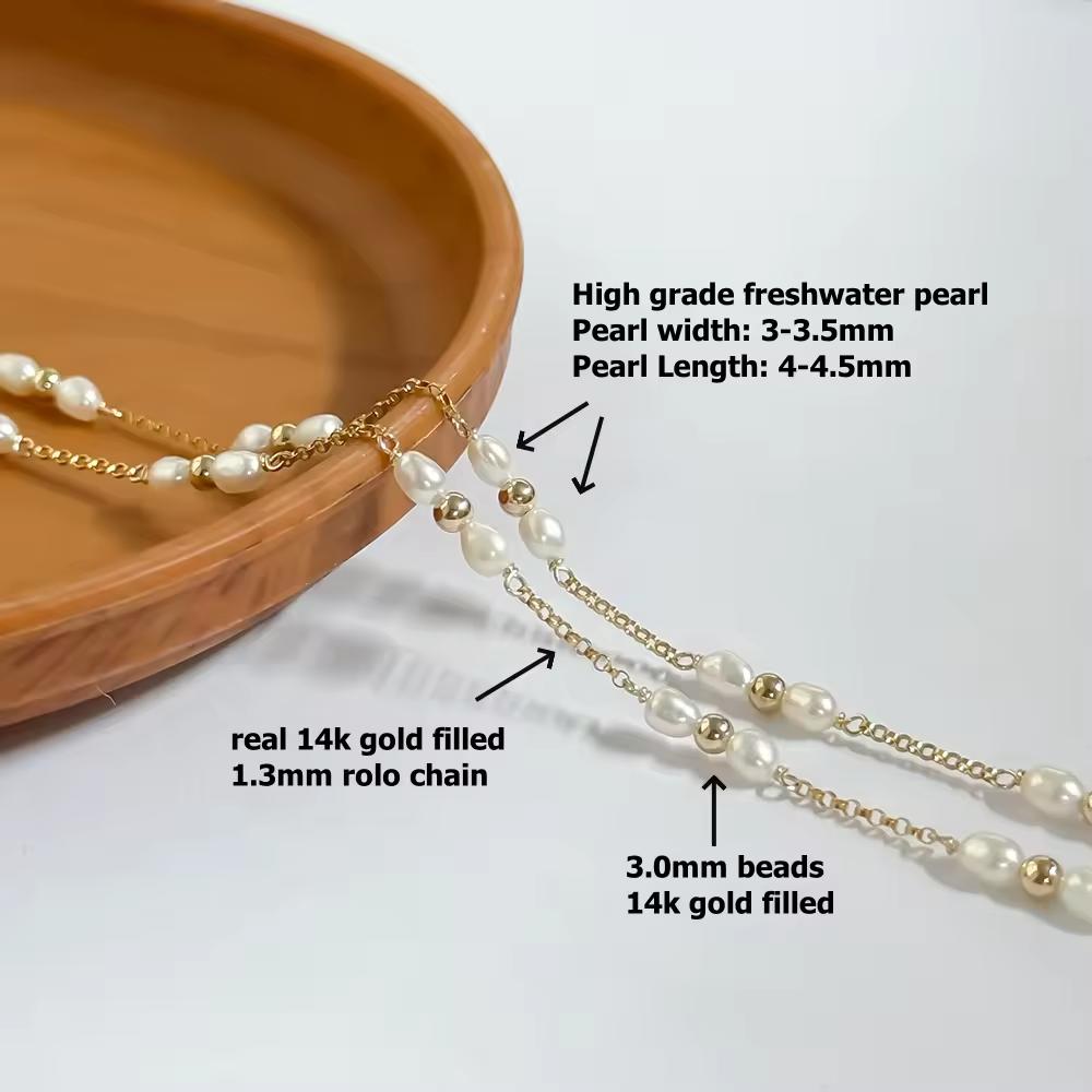 New Arrive Natural High Grade Freshwater Pearl with Bead Chain Fine 14k Gold Filled Bulk Rolo Chain for Permanent Jewelry Making