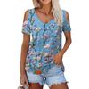 Женская летняя модная повседневная футболка с цветочным принтом, открытыми плечами, V-образным вырезом и короткими рукавами