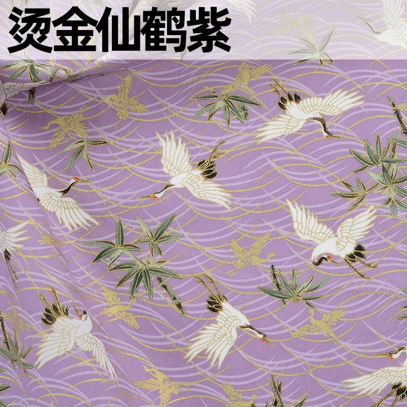 Ткань в японском стиле, чистый хлопок, с принтом, на метр, для одежды, ханьфу, скатерти, сумки, ручной работы, DIY, швейная ткань, бронзирование, синий